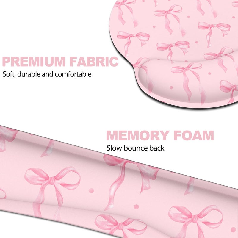JIGOO Ergonomic Mouse Pad with Wrist Rest and Keyboard Wrist Rest, Mousepad and Wrist Rest for Computer Keyboard, Non-Slip Rubber Base, Mouse Pad Wrist Support for Gaming, Pink Bow - Image 5